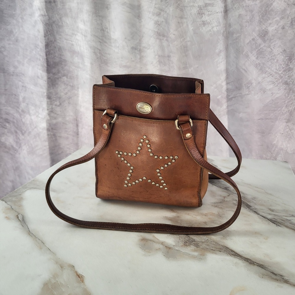 American West Brown Leather Studded Star Shoulder Bag Handbag